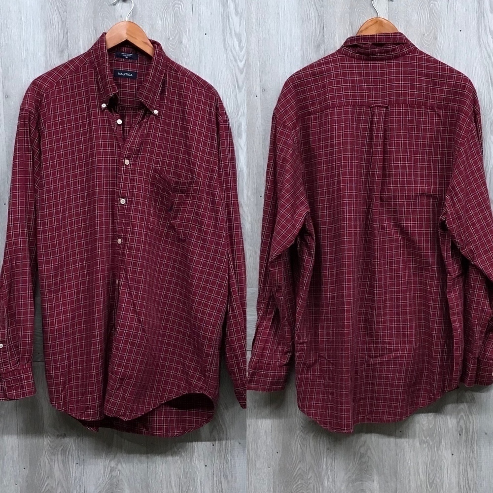 Nautica Plaid Long Sleeve Button Up Shirt BB8